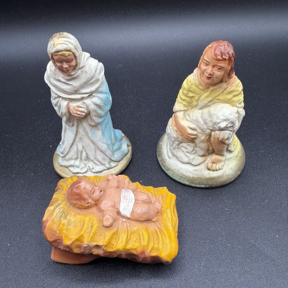 Vintage Chalkware Nativity Replacement Mary Shepherd Baby Jesus